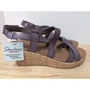 Skechers Luxe Foam Size 9 Purple Wedge Sandals NEW